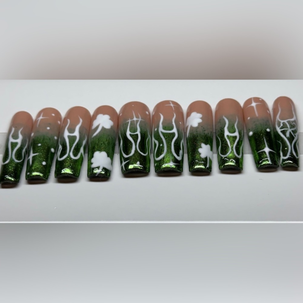 Chrome ombré st Patrick day press on nails